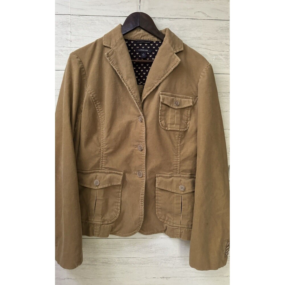 Lands End Women Corduroy Blazer Size 10 Tan  Pockets Academia Preppy